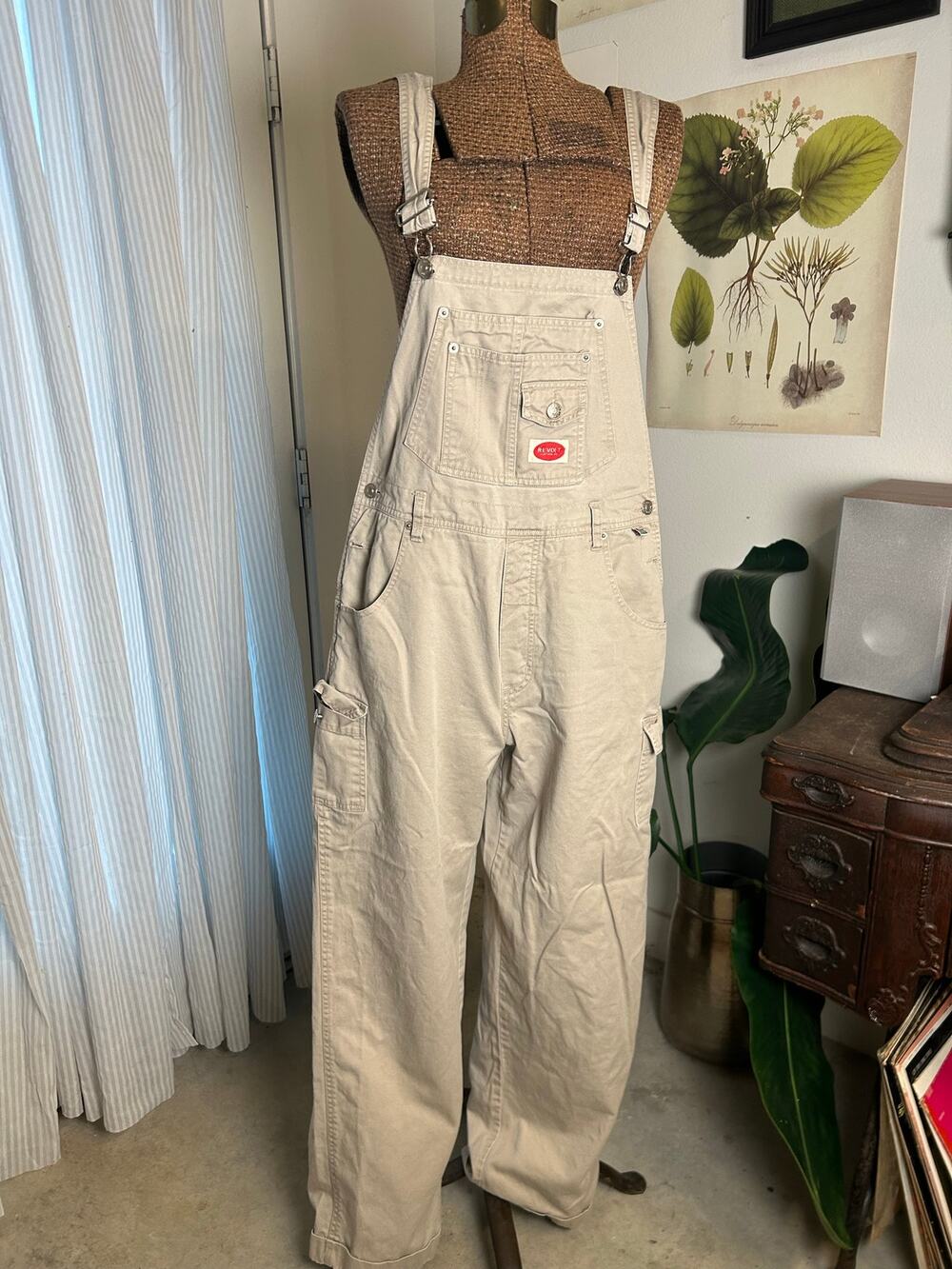 Vintage Revolt Women’s Overalls Size L Khaki Cargo Utility Grunge